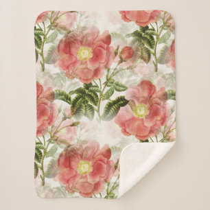 Pink Camellia Floral Pattern Sherpa Blanket