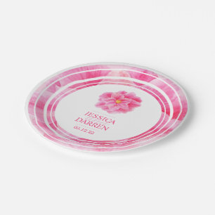 Pink camellia floral wedding party plates
