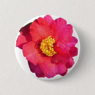 pink camellia flower 6 cm round badge