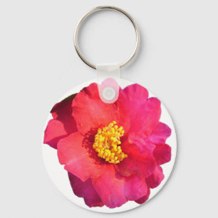 pink camellia flower key ring