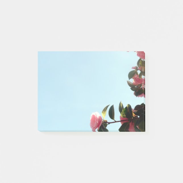 Pink Camellia Flowers With Blue Sky Post-it Notes (Front)