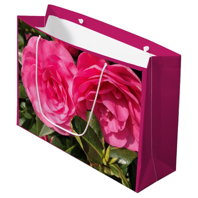 Pink Camellia Large Sized Gift Bag (Front Angled)