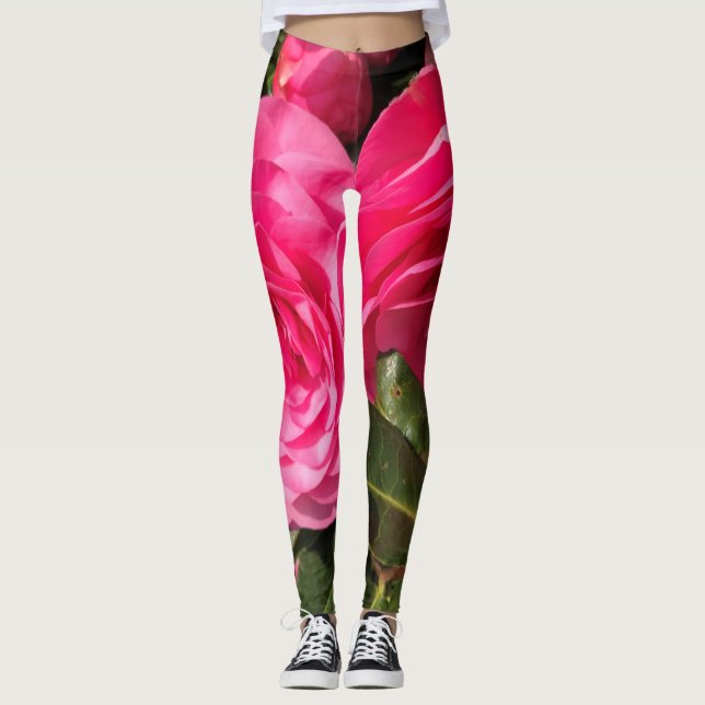 Pink Camellia   Leggings (Front)