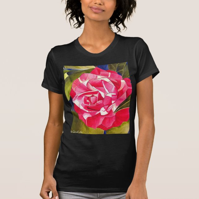 Pink Camellia watercolor flower art painting T-Shirt (Front)