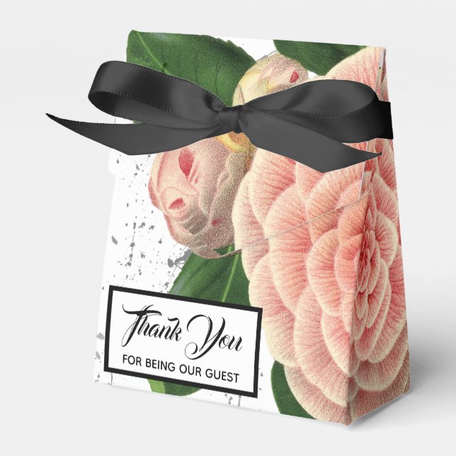 Pink Camellia Wedding Favour Box (Front Side)