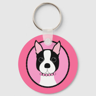 Pink Cameo Boston Terrier Key Ring