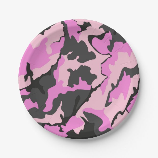 Pink Camo, 7 Inch Paper Party  Plates (Front)