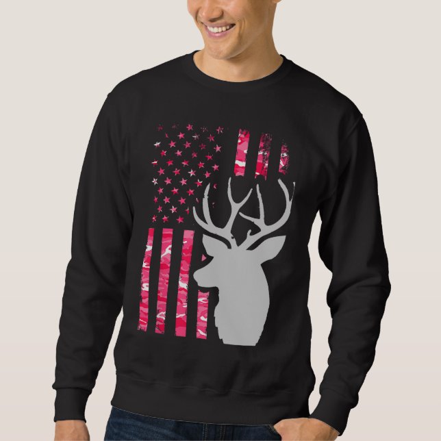 Pink Camo American Flag Camouflage Buck Hunting Wo Sweatshirt (Front)