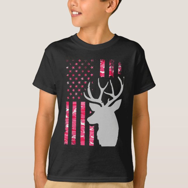 Pink Camo American Flag Camouflage Buck Hunting Wo T-Shirt (Front)