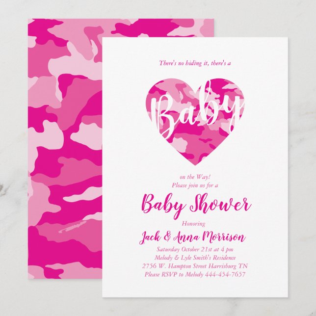 Pink Camo Baby Shower Camouflage Country Girl Invitation (Front/Back)
