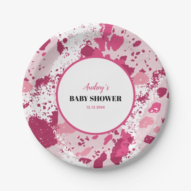 Pink Camo Baby Shower  Paper Plate (Front)