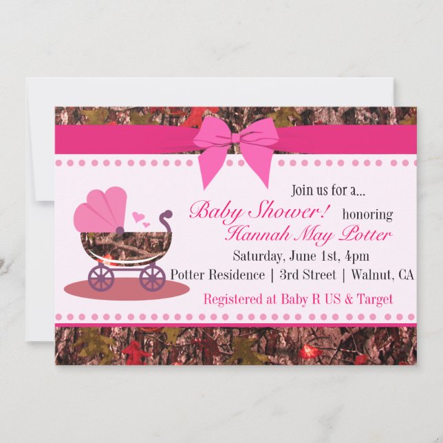 Pink Camo Baby Shower Party Invitation (Front)