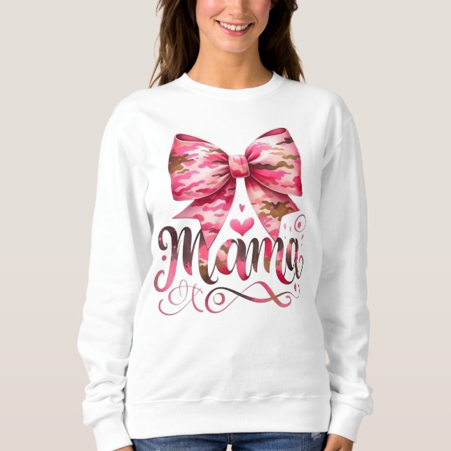 Pink Camo Bow Mama Script Design Sweatshirt (Front)