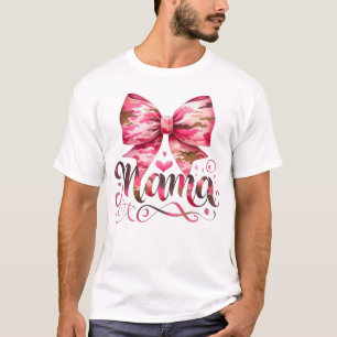 Pink Camo Bow Mama Script Design T-Shirt