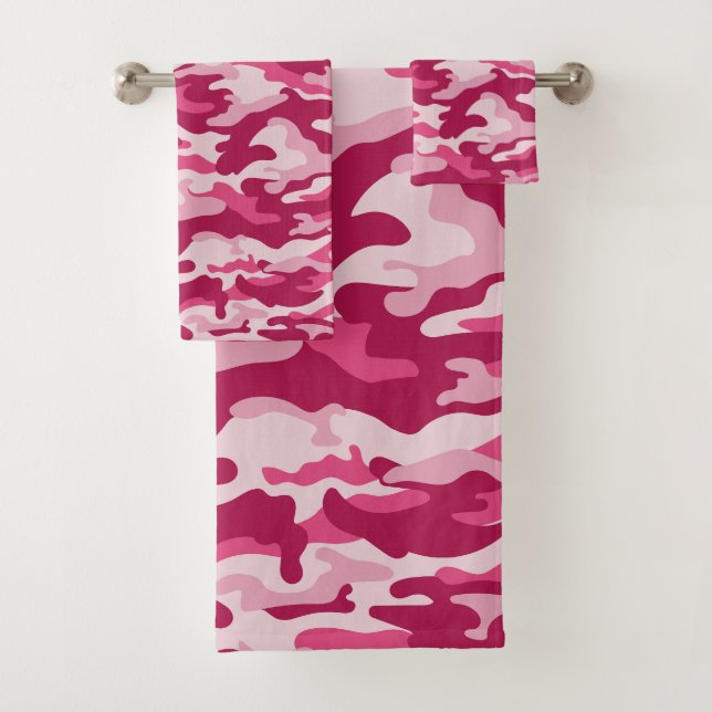 Pink Camo Camouflage Bath Towel Set (Insitu)