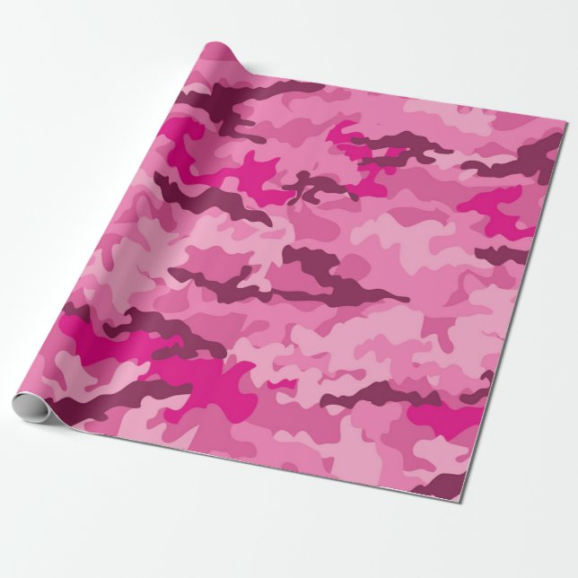 Pink camo Camouflage Girly Feminine trendy Wrapping Paper (Unrolled)