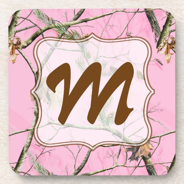Pink Camo Camouflage Hunt Monogram Drink Coaster (Front)