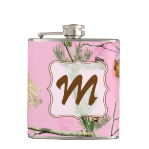 Pink Camo Camouflage Hunt Monogram Whiskey Flask