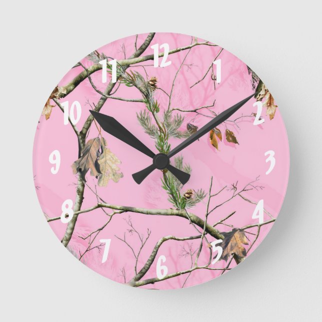 Pink Camo Camouflage Hunting Girl Real Wall Clock (Front)