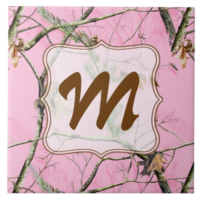 Pink Camo Camouflage Hunting Monogram Display Tile (Front)