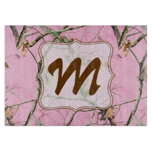 Pink Camo Camouflage Monogram Glass Cutting Board