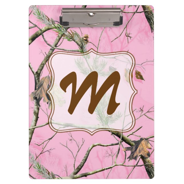 Pink Camo Camouflage Monogram Initial Clip Board (Front)