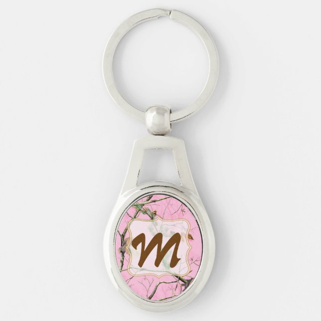 Pink Camo Camouflage Monogram Initial Key Chain (Front)