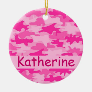 Pink Camo Camouflage Name Personalised Ceramic Tree Decoration