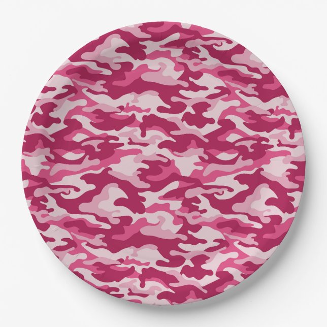 Pink Camo Camouflage Paper Plate (Front)
