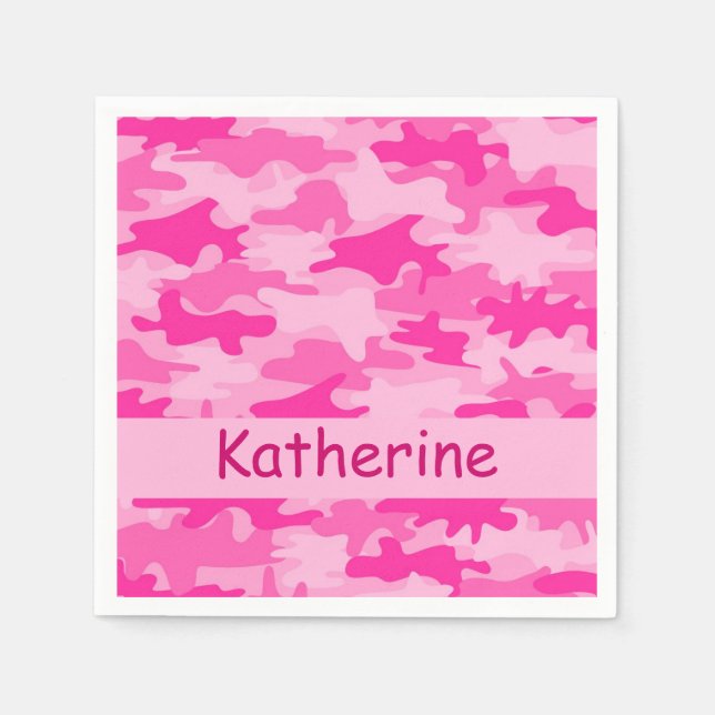 Pink Camo Camouflage Personalised Name Party Napkin (Front)