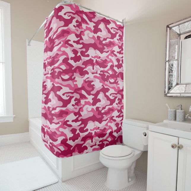 Pink Camo Camouflage Shower Curtain (In Situ)
