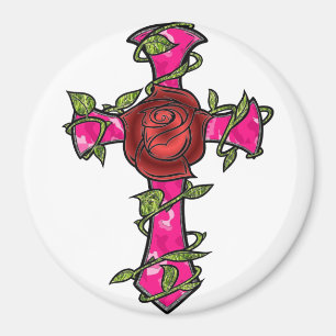 Pink Camo Cross Magnet