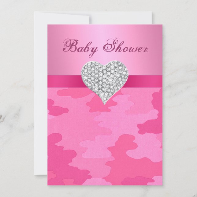 Pink Camo Diamond Heart Baby Shower Invitation (Front)