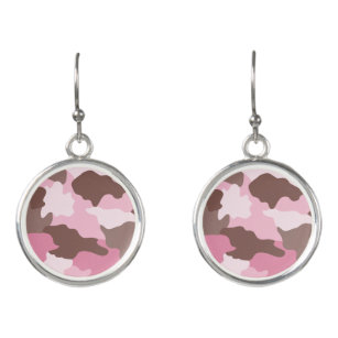 Pink Camo Girly Camouflage Pattern Earrings