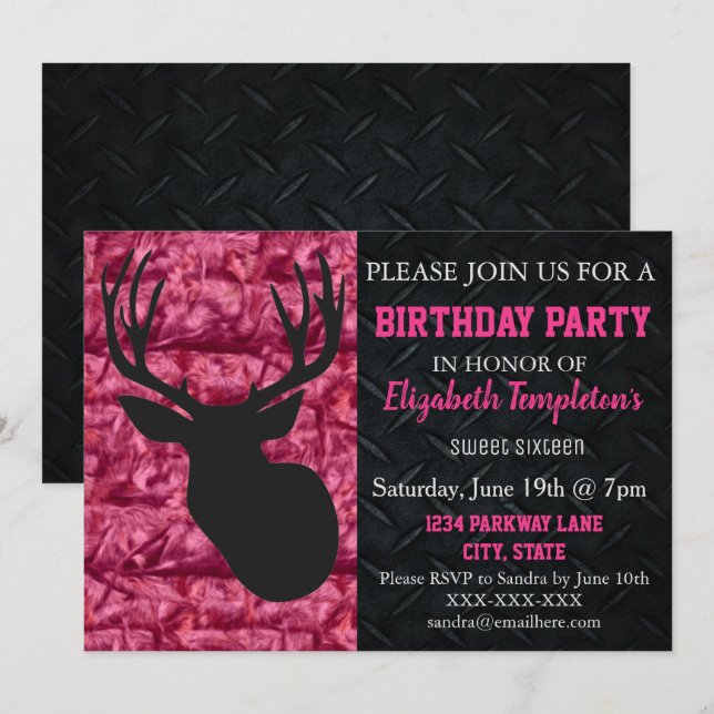 Pink Camo Hunting Sweet Sixteen Birthday Invitation (Front/Back)