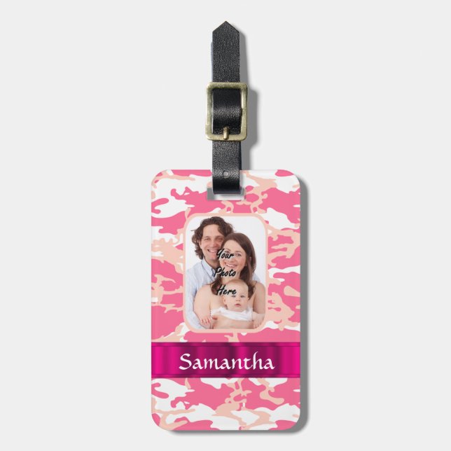 Pink camo luggage tag (Front Vertical)