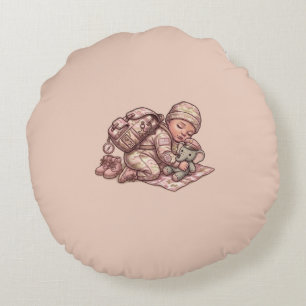Pink Camo Military Baby Girl Round Pillow