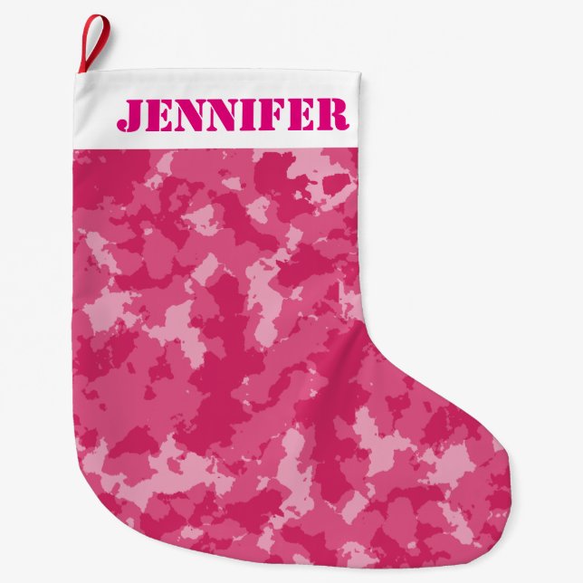 Pink Camo Pattern Large Christmas Stocking (Front)