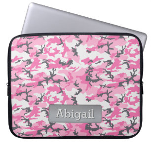 Pink Camo Pattern Personalized Name Laptop Sleeve