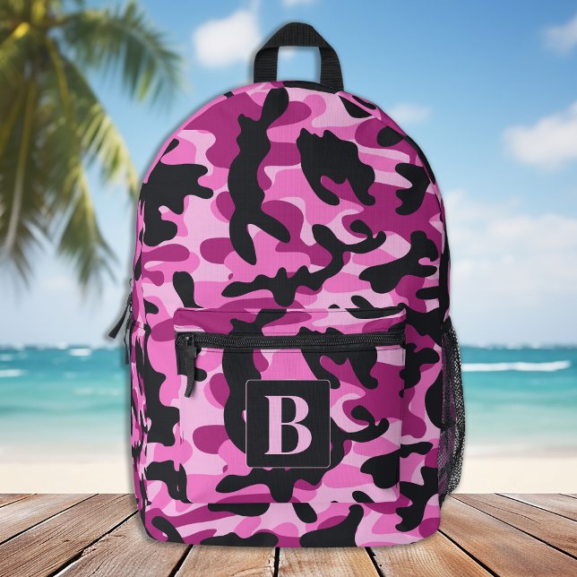 Pink Camo Personalised Modern Monogram Camouflage Printed Backpack (Creator Uploaded)