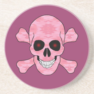Pink Camo Red Eyes Skull And Crossbones Coaster