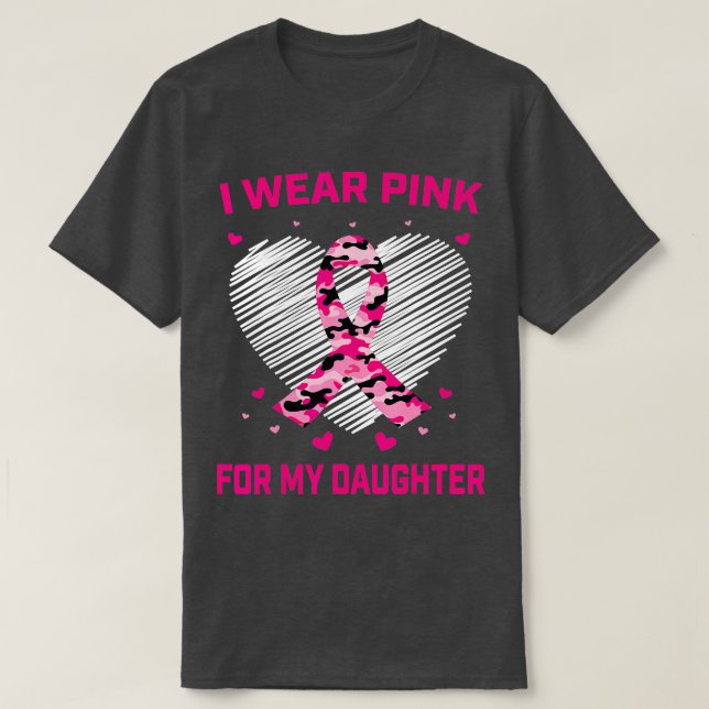 Pink Camo Ribbon Breast Cancer Awareness Daughter  T-Shirt (Design Front)