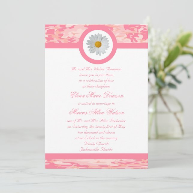 Pink Camo Wedding Invitation (Standing Front)