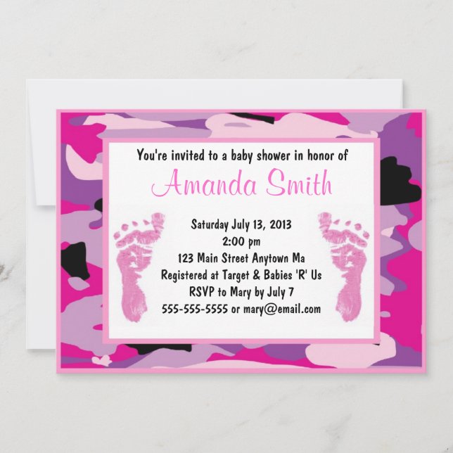 Pink Camouflage Baby Shower Invitations (Front)