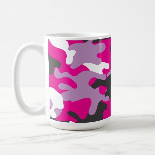 Pink Camouflage Beverage Travel Coffee Mug (Left)