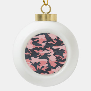 Pink Camouflage: Classic Vintage Pattern Ceramic Ball Christmas Ornament