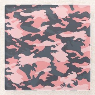 Pink Camouflage: Classic Vintage Pattern Glass Coaster