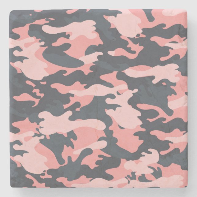 Pink Camouflage: Classic Vintage Pattern Stone Coaster (Front)