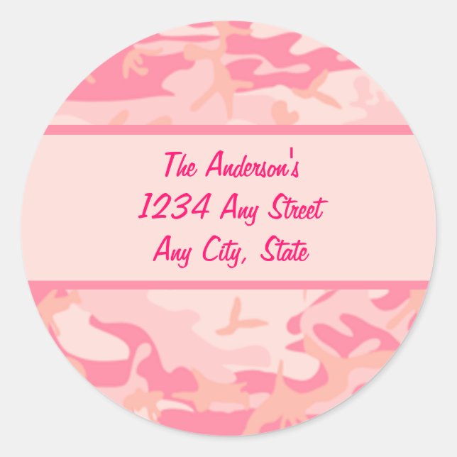 Pink Camouflage  Cusom Monogram Classic Round Sticker (Front)