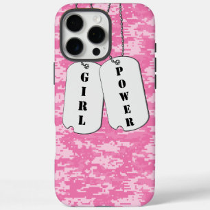 Pink Camouflage Girl Power Dog Tags iPhone 16 Pro Max Case